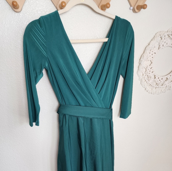 Alfred Sung Three-Quarter Sleeve Draped Full Skirt Dress In Hunter D736 … - Picture 3 of 10